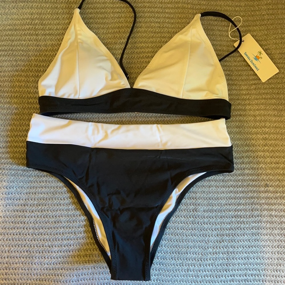 Black and white high waist bikini